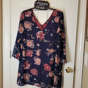Spin USA Tunic Floral Navy Burgundy Floral 1XL